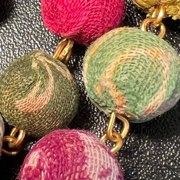 Kantha Multi Strand Colorful Textile Handmade Gold Tone Beaded Exotic Necklace - Picture 6 of 11